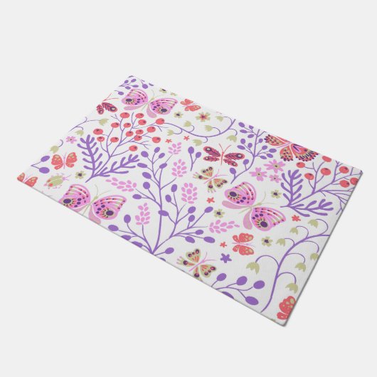 Paillasson Rose Papillon coloré et Fleurs (Incliné)