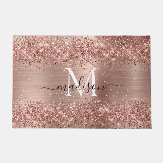 Paillasson Rose Parties scintillant or brossé métal Monogramm (Devant)