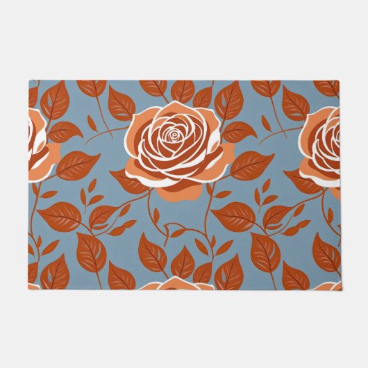 Paillasson Rose Pattern With Warm Tones Of Orange And Rust (Devant)