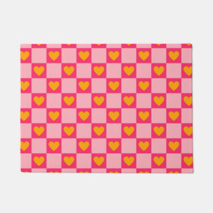 Paillasson Rose rouge jaune coeur amour À damiers Y2K Motif