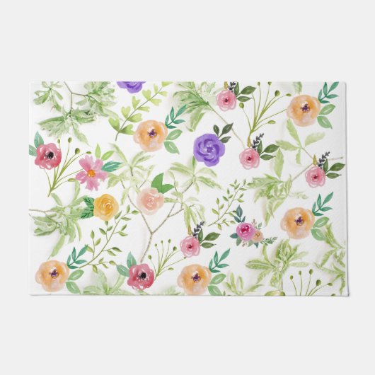 Paillasson Rose violet Jaune Floral Shabby Chic (Devant)