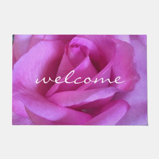 Paillasson Rose violet Rose Fleur Photo Bold Bienvenue Script (Devant)