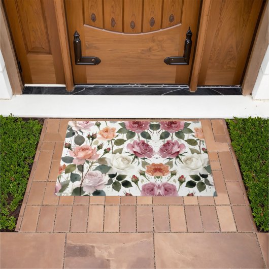 Paillasson Roses à l'aquarelle avec une douce lueur romantiqu (De plein air)