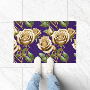 Paillasson Roses Dorées Avec Des Feuilles Vertes Luxuriantes