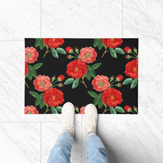 Paillasson Roses rouges, fond noir, (Intérieur)