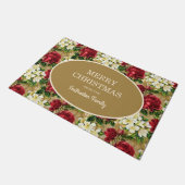 Paillasson Roses rouges Lys blancs Joyeux Noël Nom de famille (Incliné)