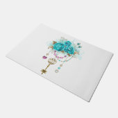 Paillasson Roses turquoise avec touches (Incliné)
