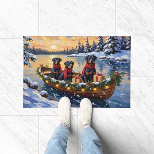 Paillasson Rottweiler Christmas Boat Holiday (Intérieur)