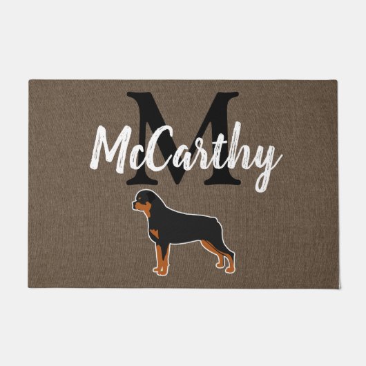 Paillasson Rottweiler Rottie Rustique Monogramme personnalisé (Devant)