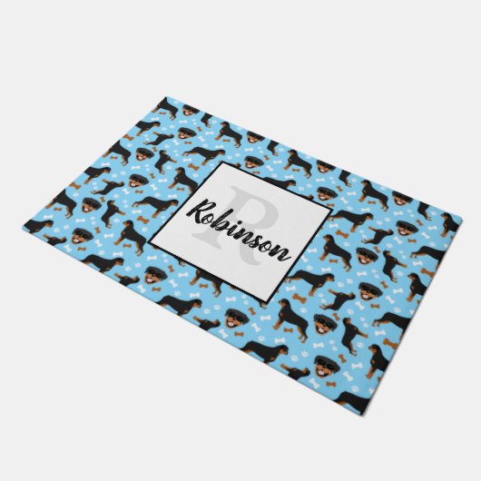 Paillasson Rottweilers Rotties Chien l Monogramme Nom      (Incliné)
