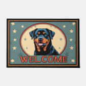 Paillasson Rotweiler Chien Bienvenue Bordure colorée (Devant)