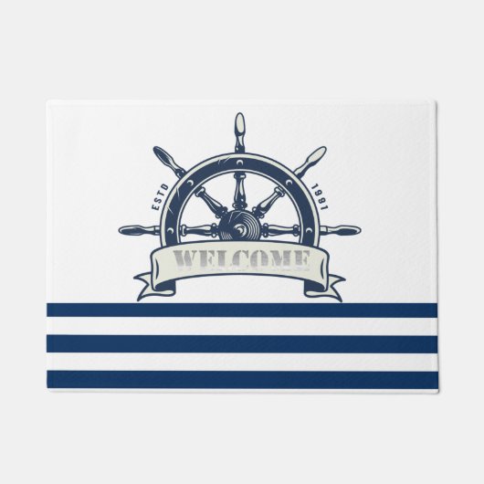 Paillasson Roue nautique, Bleu Bleu Bleu Marine Blancs (Devant)