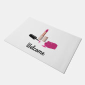 Paillasson Rouge à lèvres rose et ongle Polonais beauté thème (Incliné)