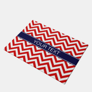 Paillasson Rouge Blanc LG Chevron Marine Nom bleu Monogramme