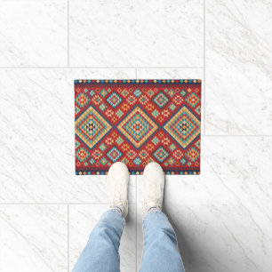 Paillasson Rouge bleu Turquoise orange jaune oriental Kilim