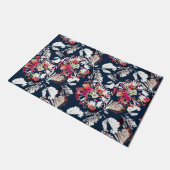 Paillasson Rouge, fleurs blanches sur bleu. (Incliné)