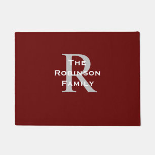 Paillasson Rouge foncé Blanc Gris Nom Monogrammé