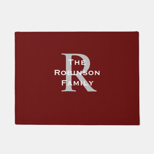 Paillasson Rouge foncé Blanc Gris Nom Monogrammé (Devant)