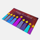 Paillasson Rouge Joyeux Hanukkah Script Boho Chandelles Gras (Incliné)