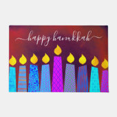 Paillasson Rouge Joyeux Hanukkah Script Boho Chandelles Gras (Devant)