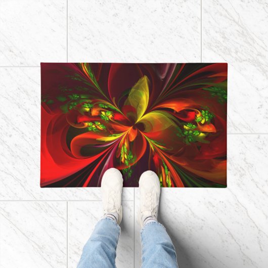 Paillasson Rouge vert moderne Floral Abstrait Art Motif #05 (Intérieur)