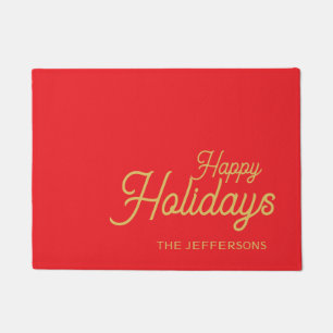 Paillasson Rouge vif et couleurs dorées Joyeux Noël en famill