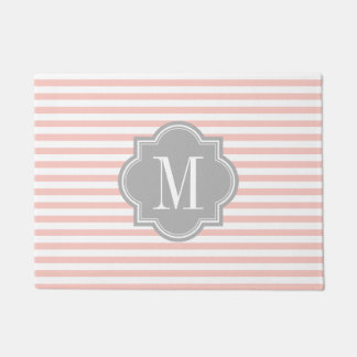 Paillasson Rougissent les rayures roses avec le monogramme