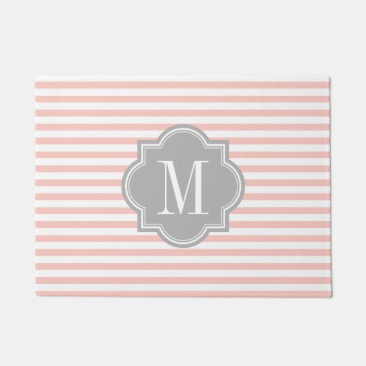 Paillasson Rougissent les rayures roses avec le monogramme (Devant)