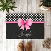 Paillasson Ruban rose Noir & Blanc Pois Nom