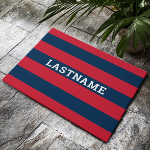 Paillasson Rugby bleu marine et rouge avec nom personnalisé
