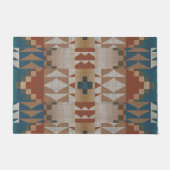 Paillasson Rust Orange Taupe Brown Turquoise Blue Tribal Art (Devant)
