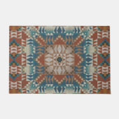 Paillasson Rust Orange Taupe Brown Turquoise Blue Tribal Art (Devant)