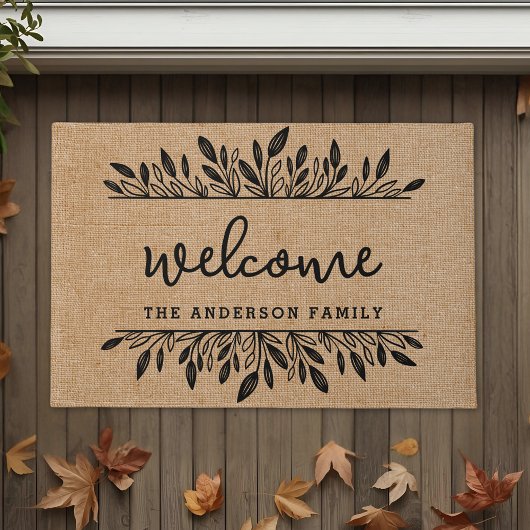 Paillasson Rustic Autumn Foliage Nom de famille Bienvenue