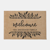Paillasson Rustic Autumn Foliage Nom de famille Bienvenue (Devant)