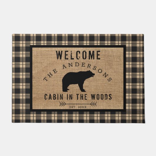 Paillasson Rustic Bear Bienvenue Cabine dans les bois Nom de  (Devant)