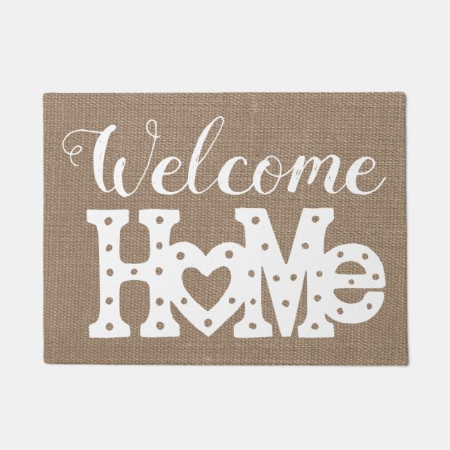 Paillasson Rustic Chic "Welcome Home" Effet Burlap (Devant)