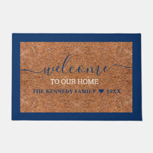Paillasson Rustic Coir Welcome Blue Nom Personnalisé