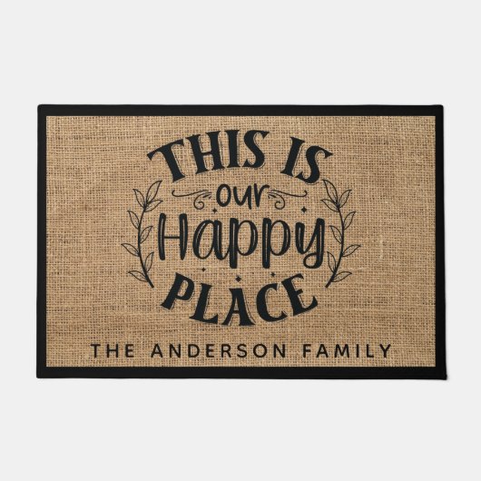 Paillasson Rustic Country Burlap C'est notre endroit heureux (Devant)