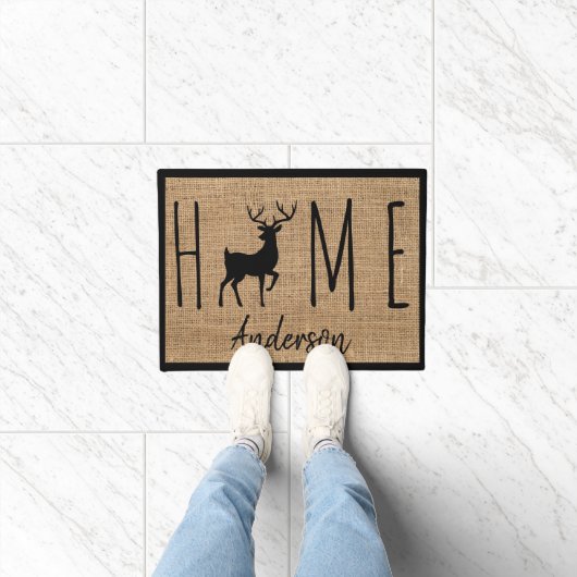 Paillasson Rustic Country Faux Burlap Buck Nom de famille (Intérieur)