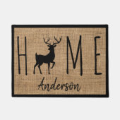 Paillasson Rustic Country Faux Burlap Buck Nom de famille (Devant)