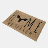 Paillasson Rustic Country Faux Burlap Moose Head Nom de famil (Incliné)