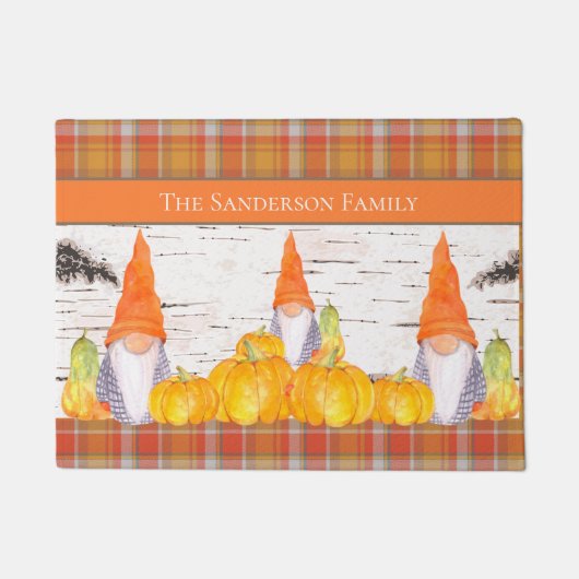 Paillasson Rustic Fall Gnome orange plaid citrouille (Devant)