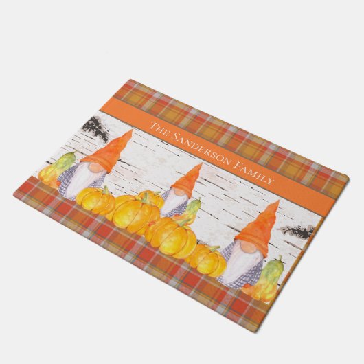 Paillasson Rustic Fall Gnome orange plaid citrouille (Incliné)
