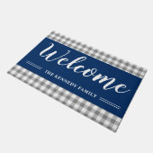 Paillasson Rustic Grey Plaid Nom de famille Marine Blue Welco (Incliné)