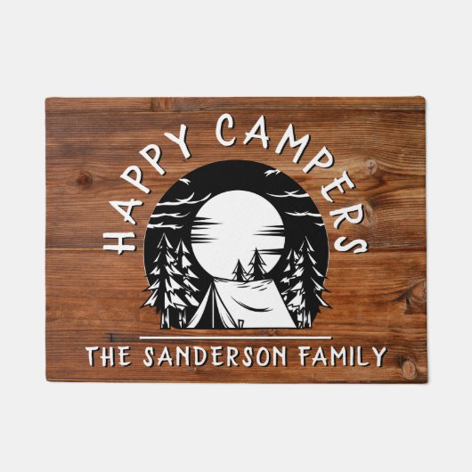 Paillasson Rustic Happy Campers Nom de famille Tent Pine Tree (Devant)
