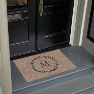 Paillasson Rustic Laurel Wreath Farmhouse Burlap Monogramme