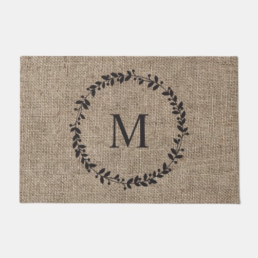 Paillasson Rustic Laurel Wreath Farmhouse Burlap Monogramme (Devant)