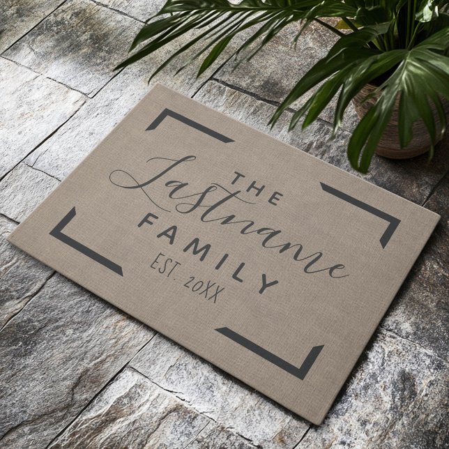 Paillasson Rustic Modern Burlap - Accueil Familial (Custom Welcome Mat)