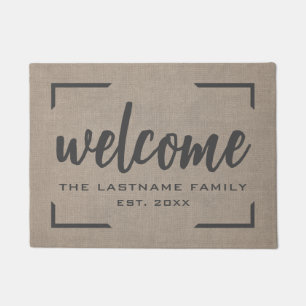 Paillasson Rustic Modern Burlap - Bienheureux Script Bienvenu