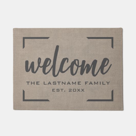 Paillasson Rustic Modern Burlap - Bienheureux Script Bienvenu (Devant)